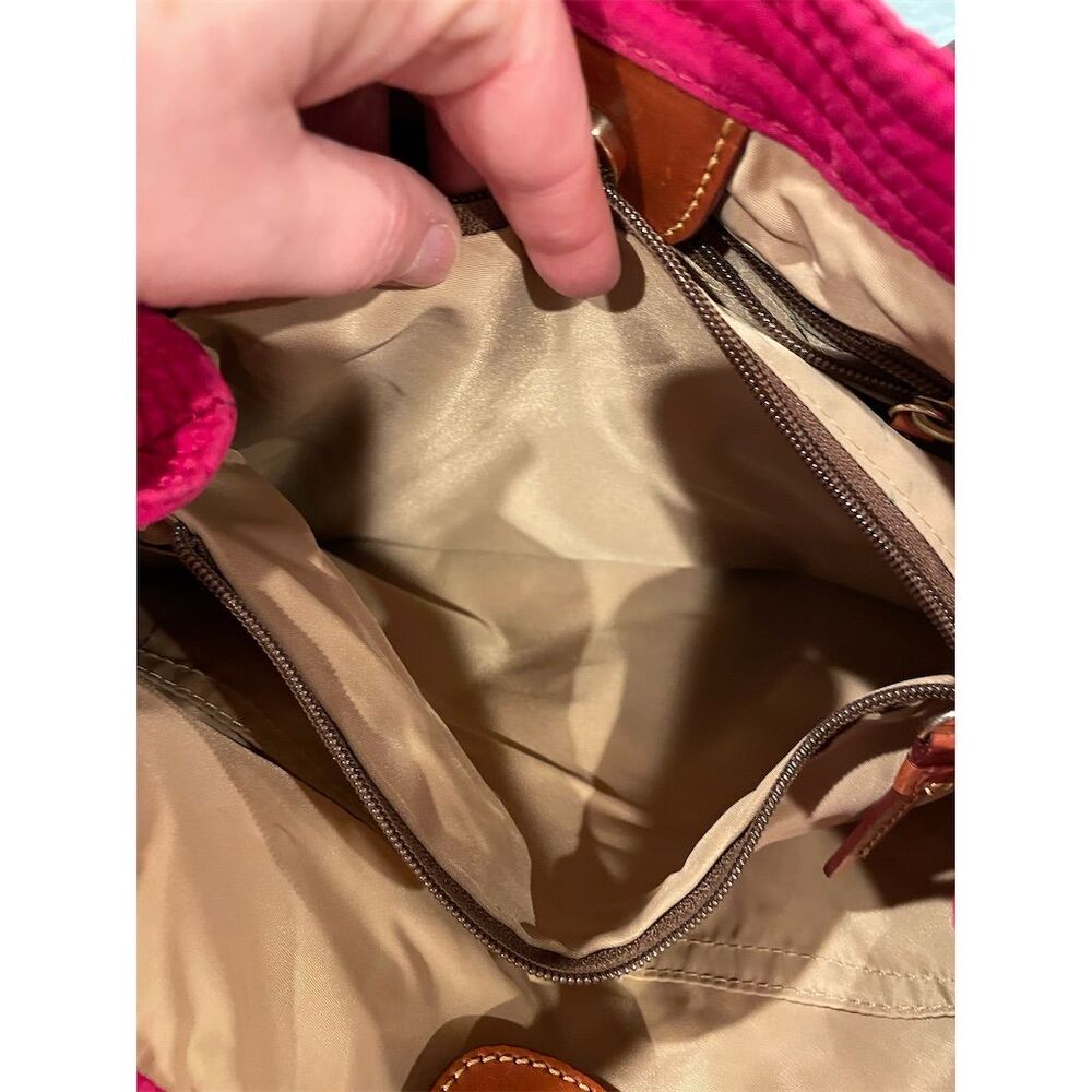 Dooney & Bourke Women's Bright Pink Nylon Tote Bag with Leather Trim - Picture 12 of 16
